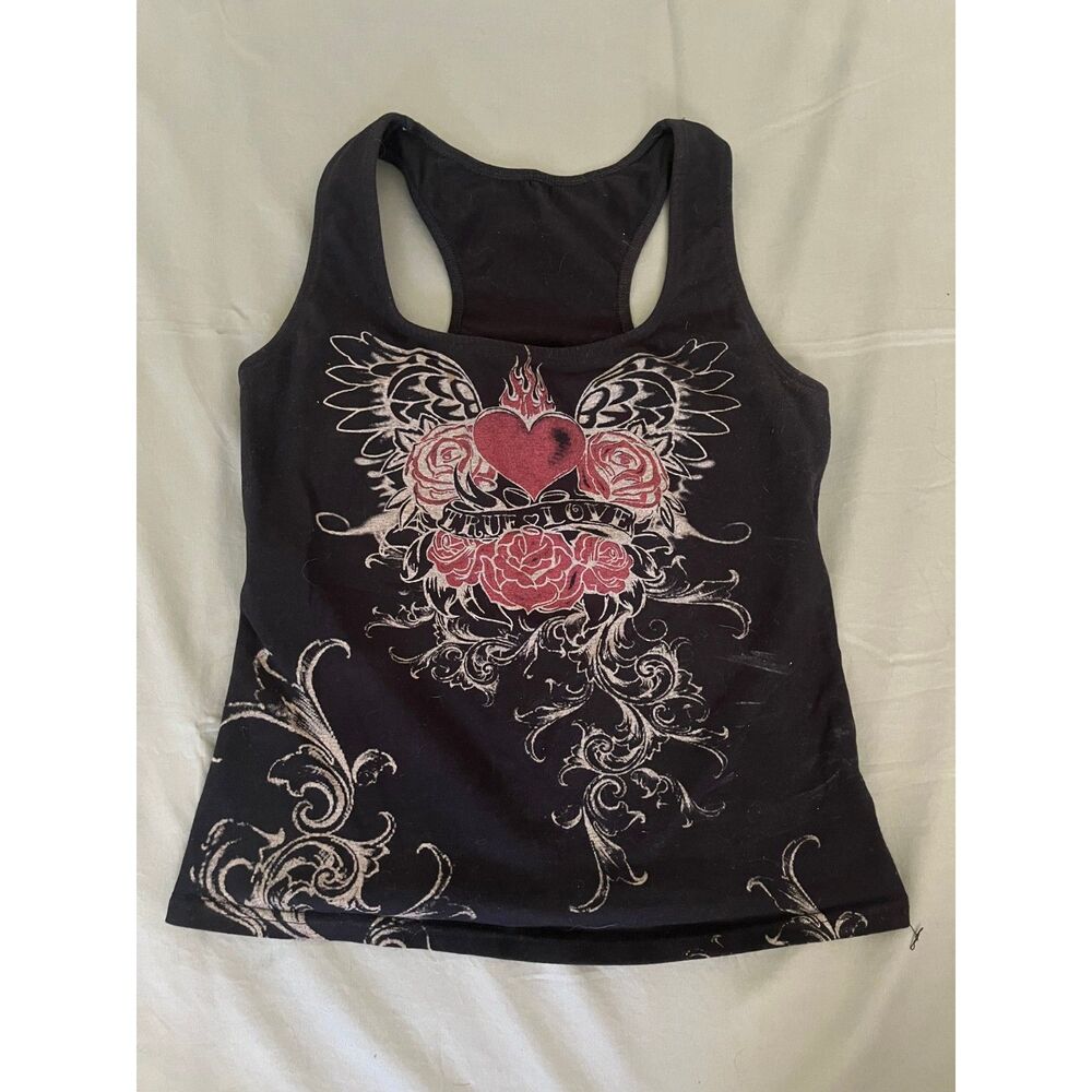 KOS USA - Y2K Trust Love Heart Roses Graphic Racerback Tank Top